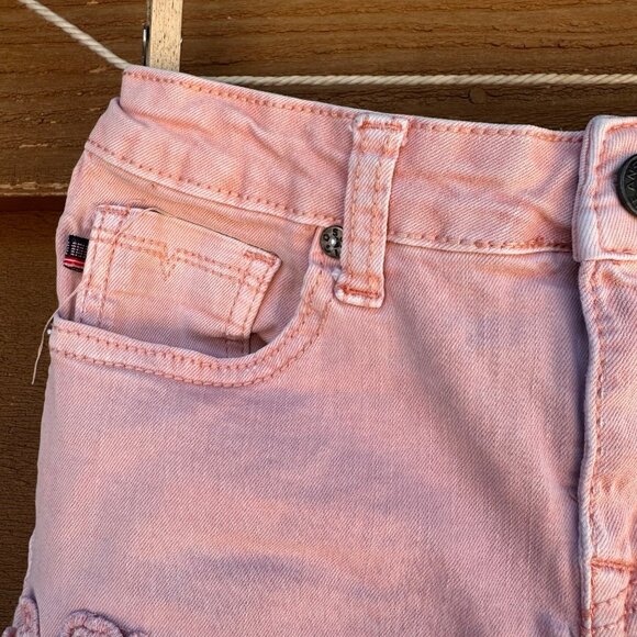 Vigoss Girls Pink Mid-Shorts With Embroidered Rose Distressed Look Adjustable Wa - Picture 10 of 14